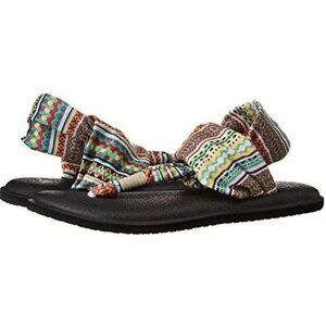 Sanuk Yoga Sling 2 Flip Flop Sandals Women's 8 Black Natural Koa Tribal Beach